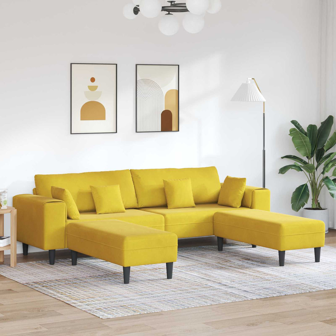 vidaXL Sofá 3 uds. Amarillo Terciopelo