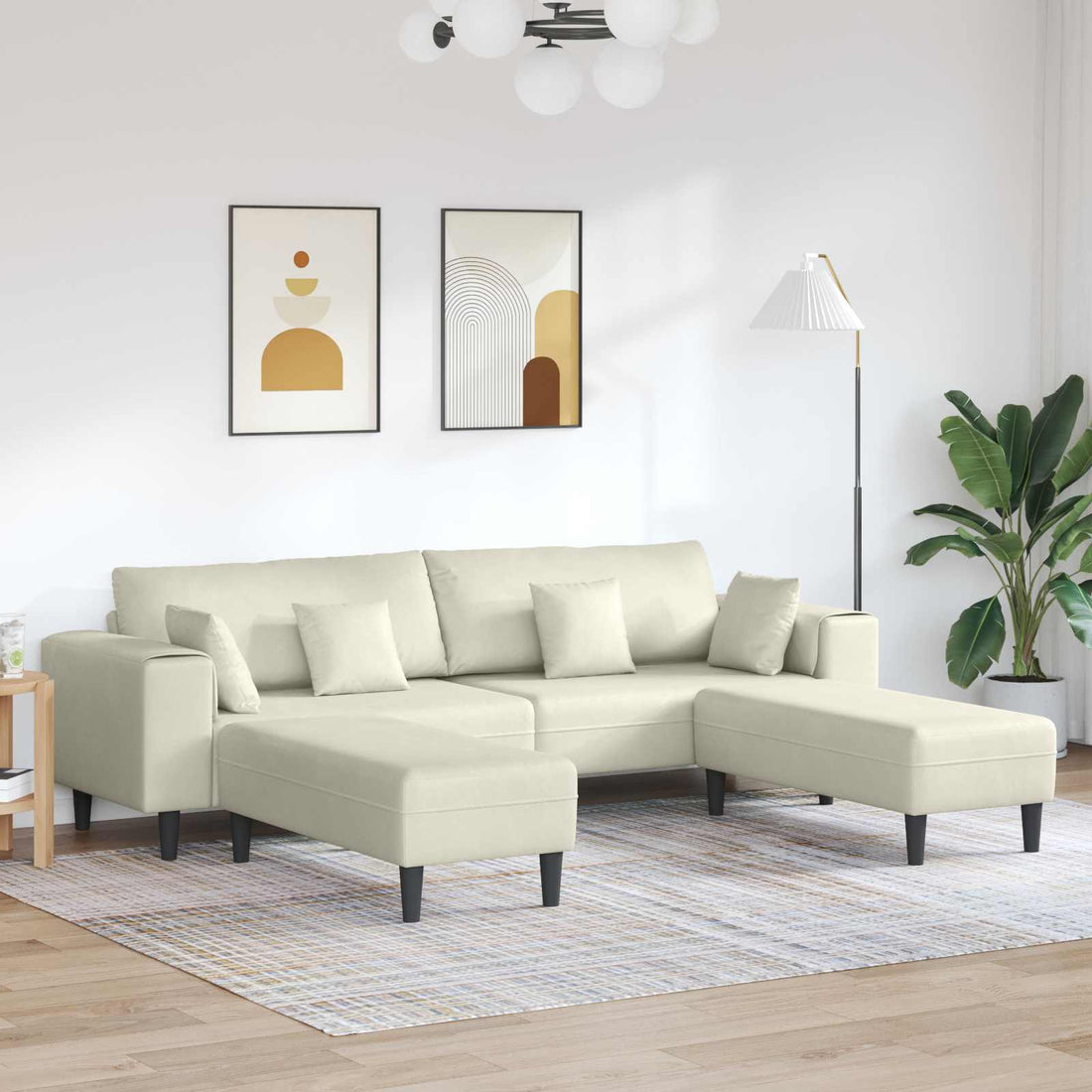 vidaXL Sofá 3 uds. Crema Terciopelo