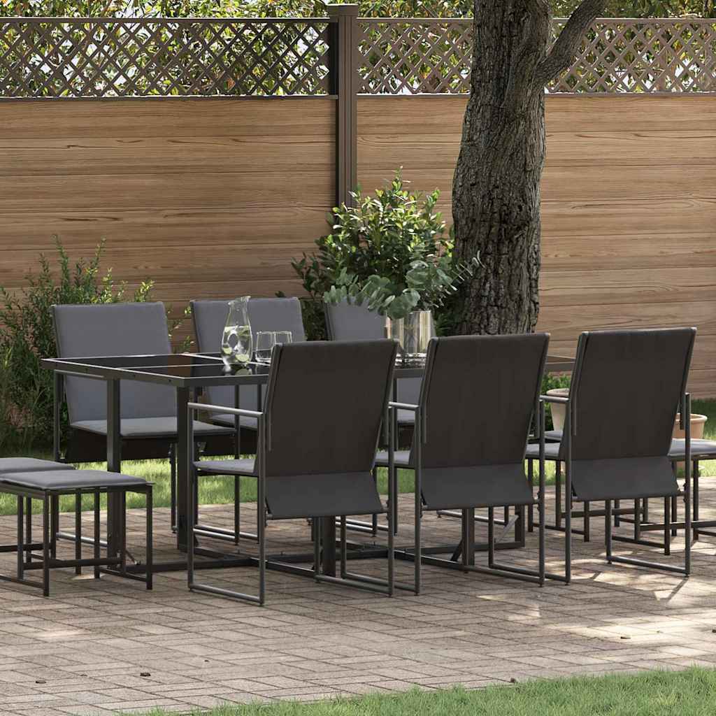 vidaXL Conjunto de Comedor de Jardín 11 uds. Negro Acero