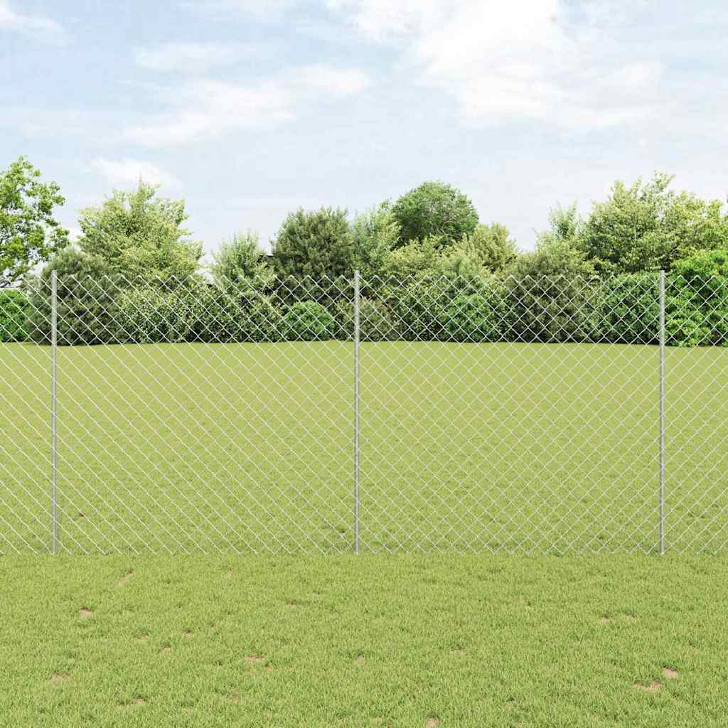vidaXL Cerca de eslabones de cadena con poste 10 x 1,4 m Plateado