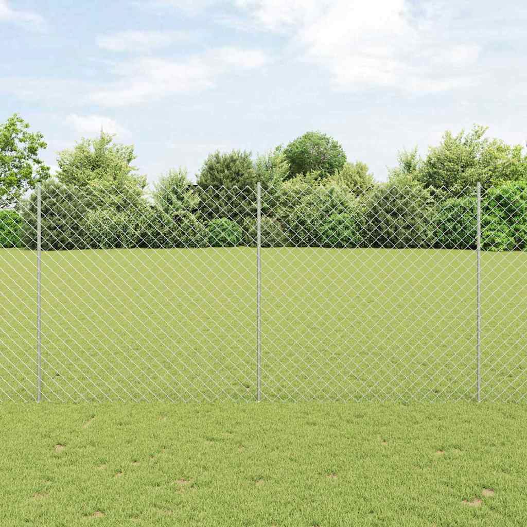 vidaXL Cerca de eslabones de cadena con poste 10 x 1,5 m Plateado
