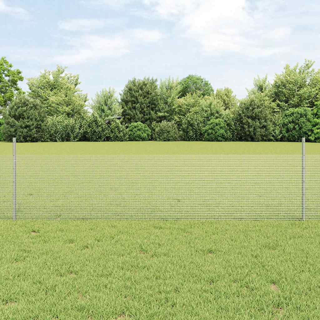 vidaXL Cerca de alambre soldado con postes 25 x 0,5 m Plateado Malla