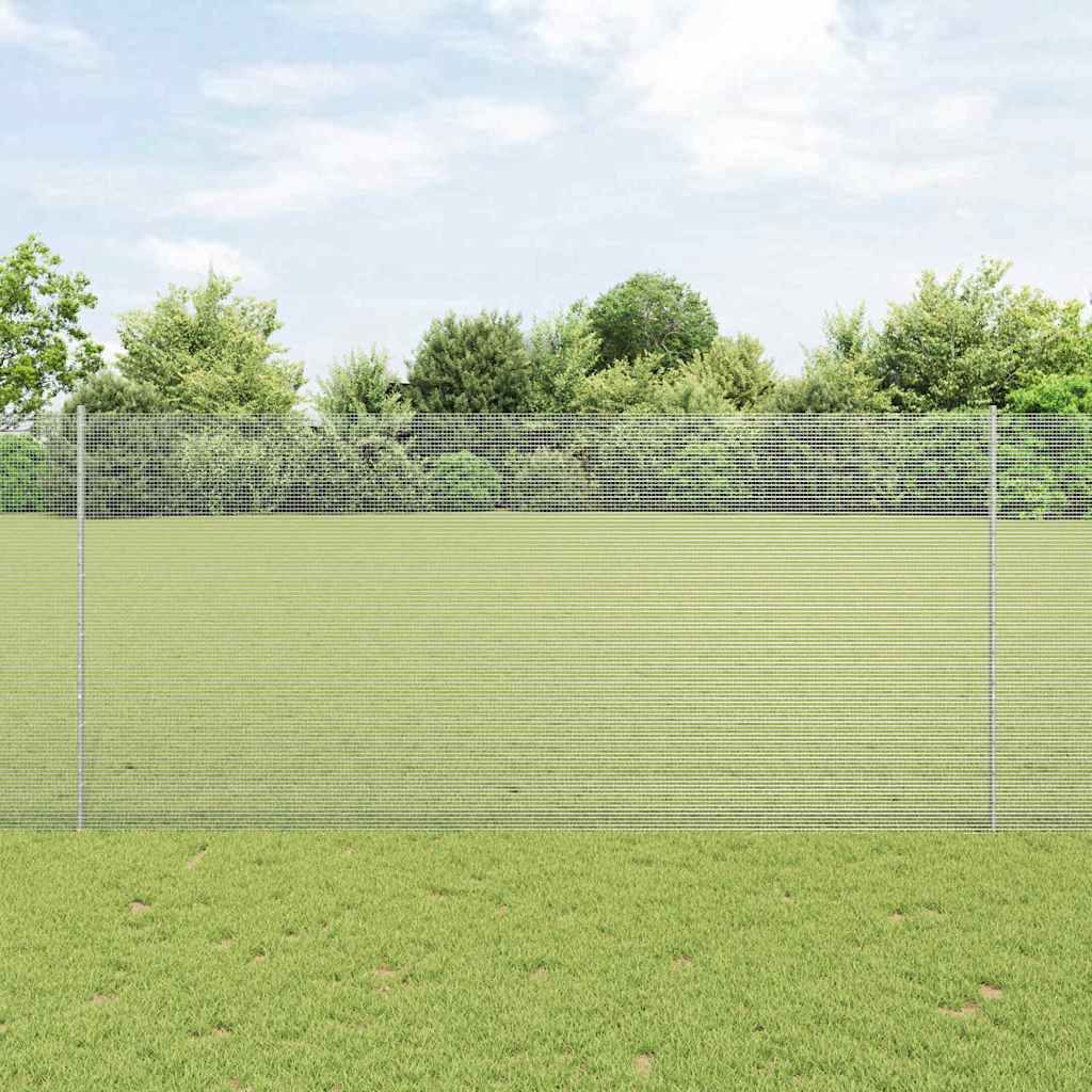 vidaXL Cerca de alambre soldado con postes 25 x 1,4 m Plateado Malla