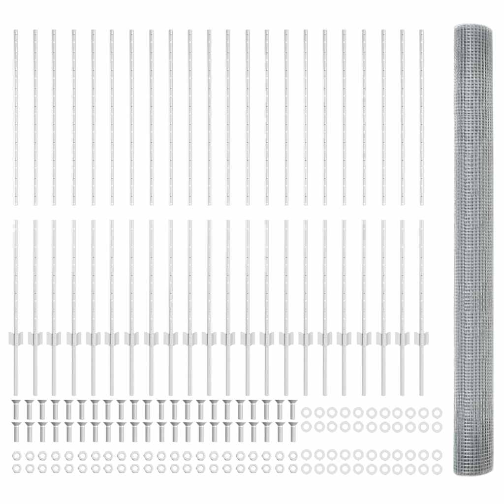 vidaXL Cerca de alambre soldado con postes 50 x 1,4 m Plateado Malla