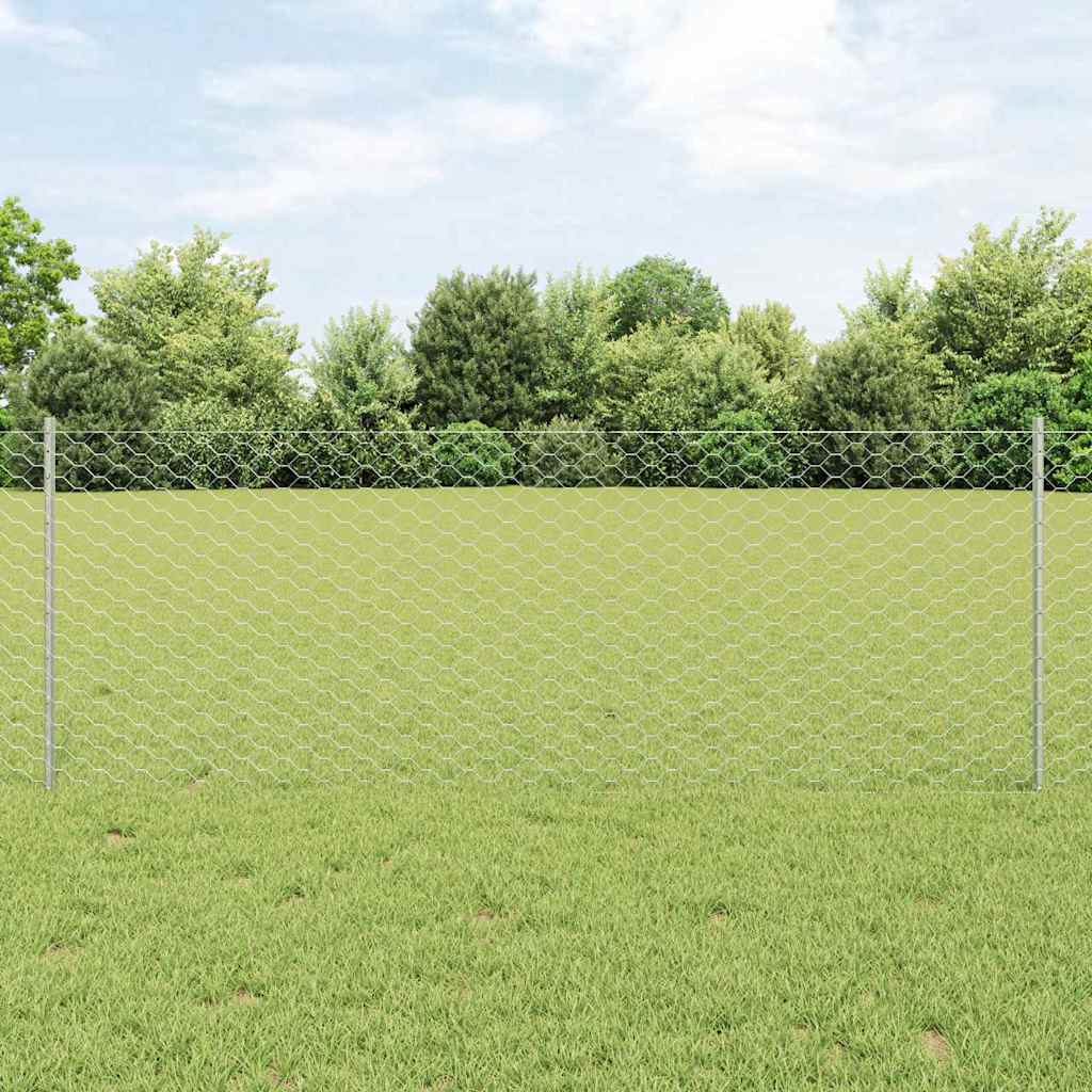 vidaXL Valla hexagonal con poste 10 x 0,8 m Acero Galvanizado Plateado