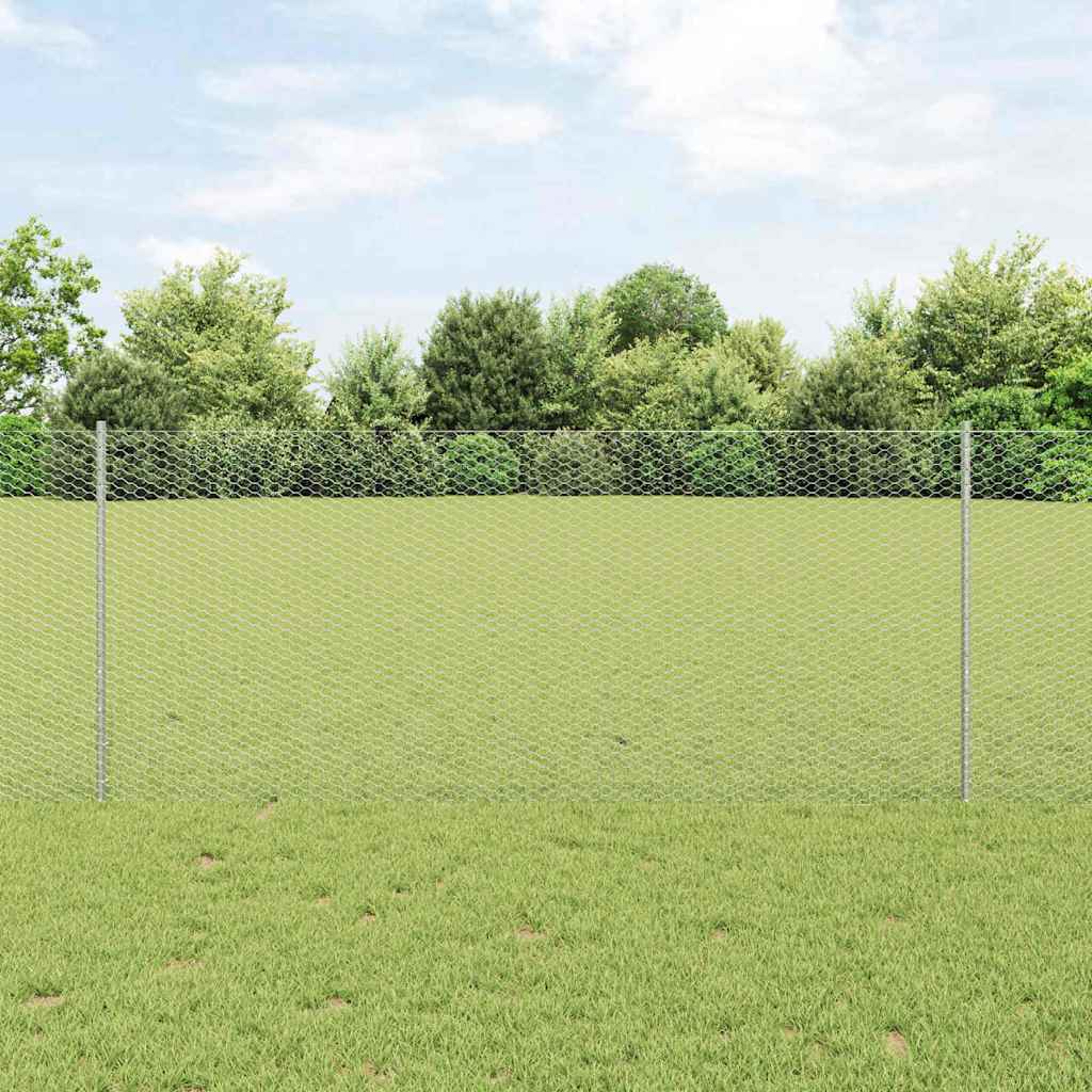 vidaXL Valla hexagonal con poste 10 x 1 m Acero Galvanizado Plateado