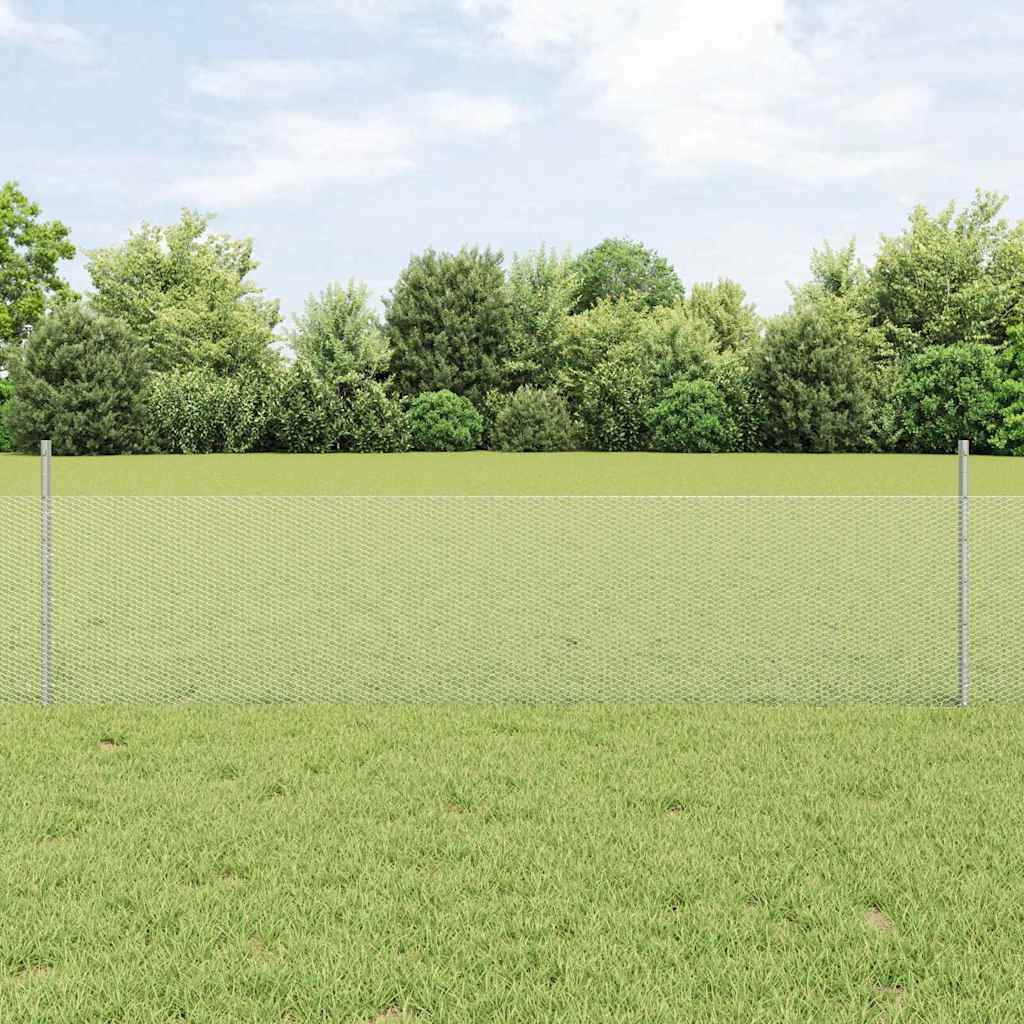 vidaXL Valla hexagonal con poste 25 x 0,5 m Acero Galvanizado Plateado