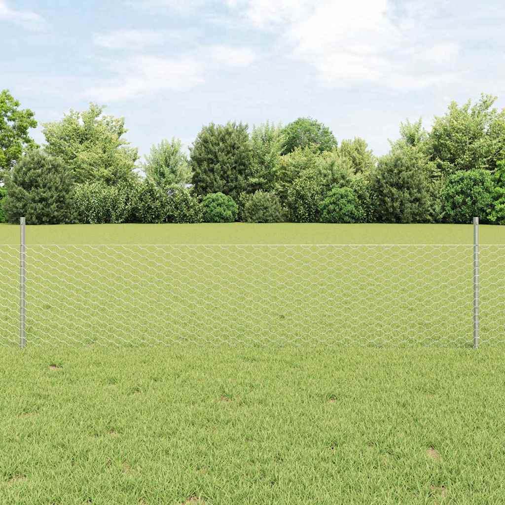vidaXL Valla hexagonal con poste 25 x 0,5 m Acero Galvanizado Plateado