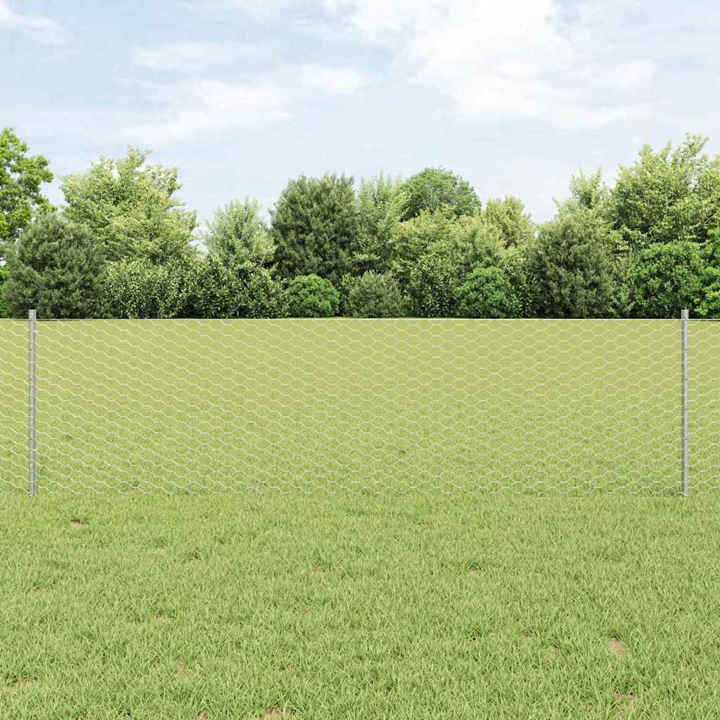 vidaXL Valla hexagonal con poste 50 x 0,6 m Acero Galvanizado Plateado