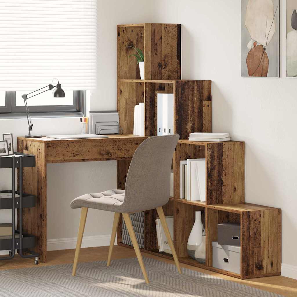 vidaXL Escritorio de Esquina Madera envejecida Madera de ingeniería