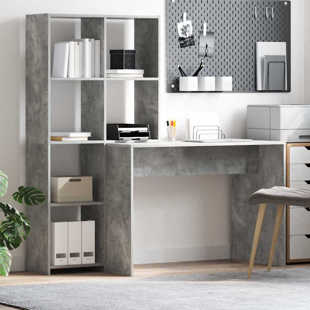vidaXL Escritorio con estante Gris Concreto 138,5 x 55 x 143 cm