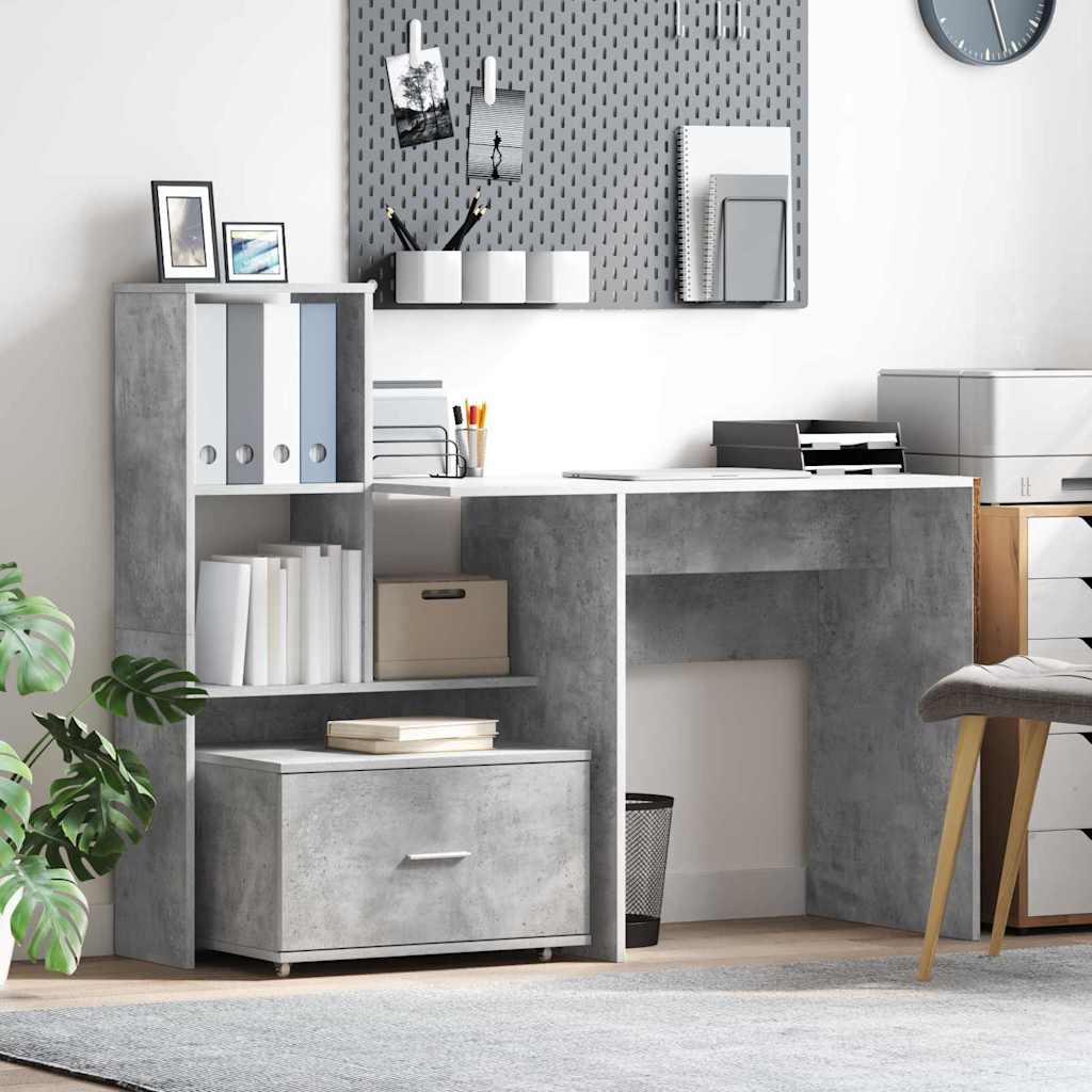 vidaXL Escritorio Gris Concreto Madera de ingeniería