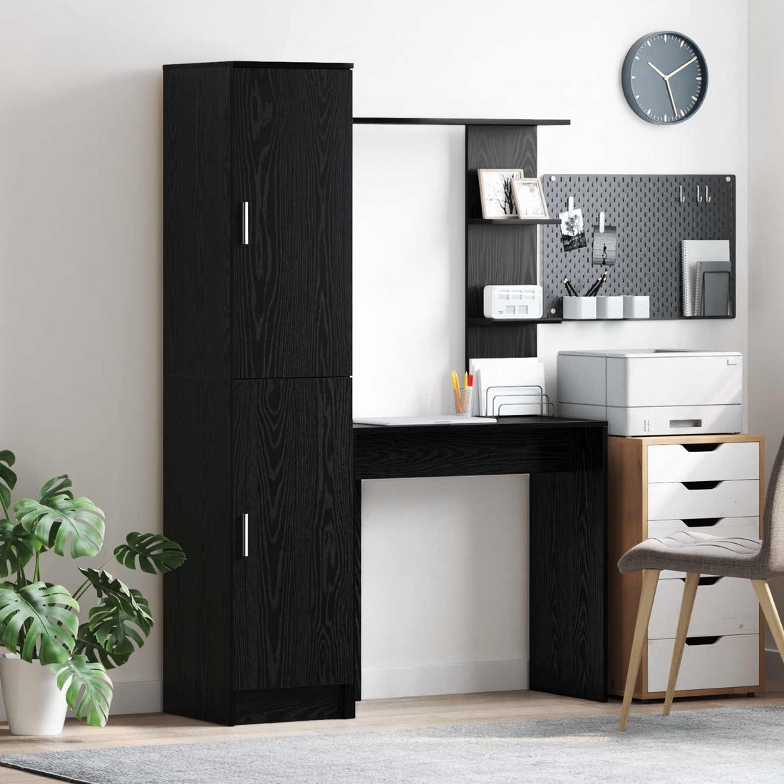 vidaXL Escritorio con estante con almacenamiento 2 uds. Roble Negro