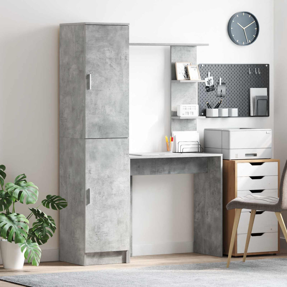 vidaXL Escritorio con estante con almacenamiento 2 uds. Gris Concreto