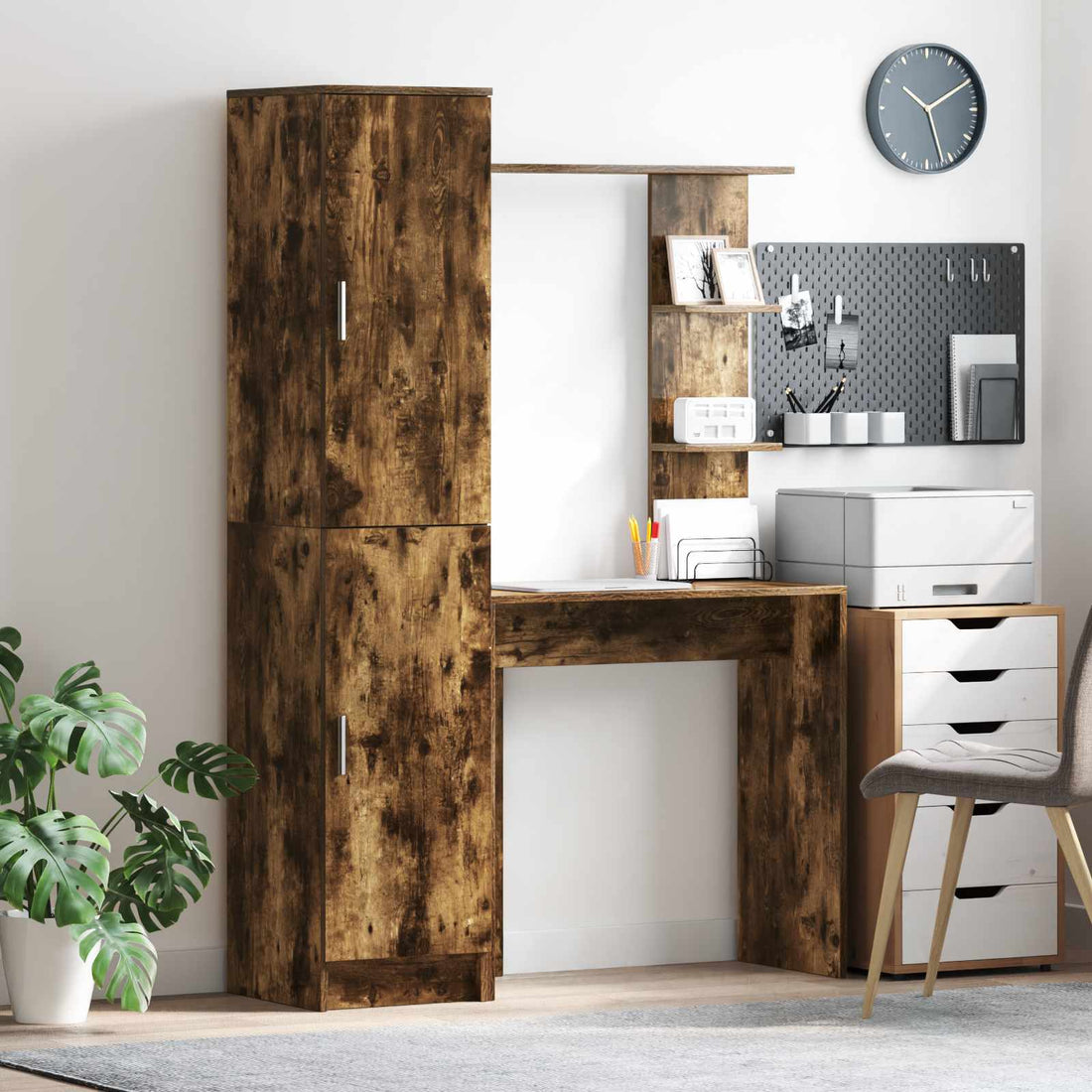 vidaXL Escritorio con estante con almacenamiento 2 uds. Roble ahumado