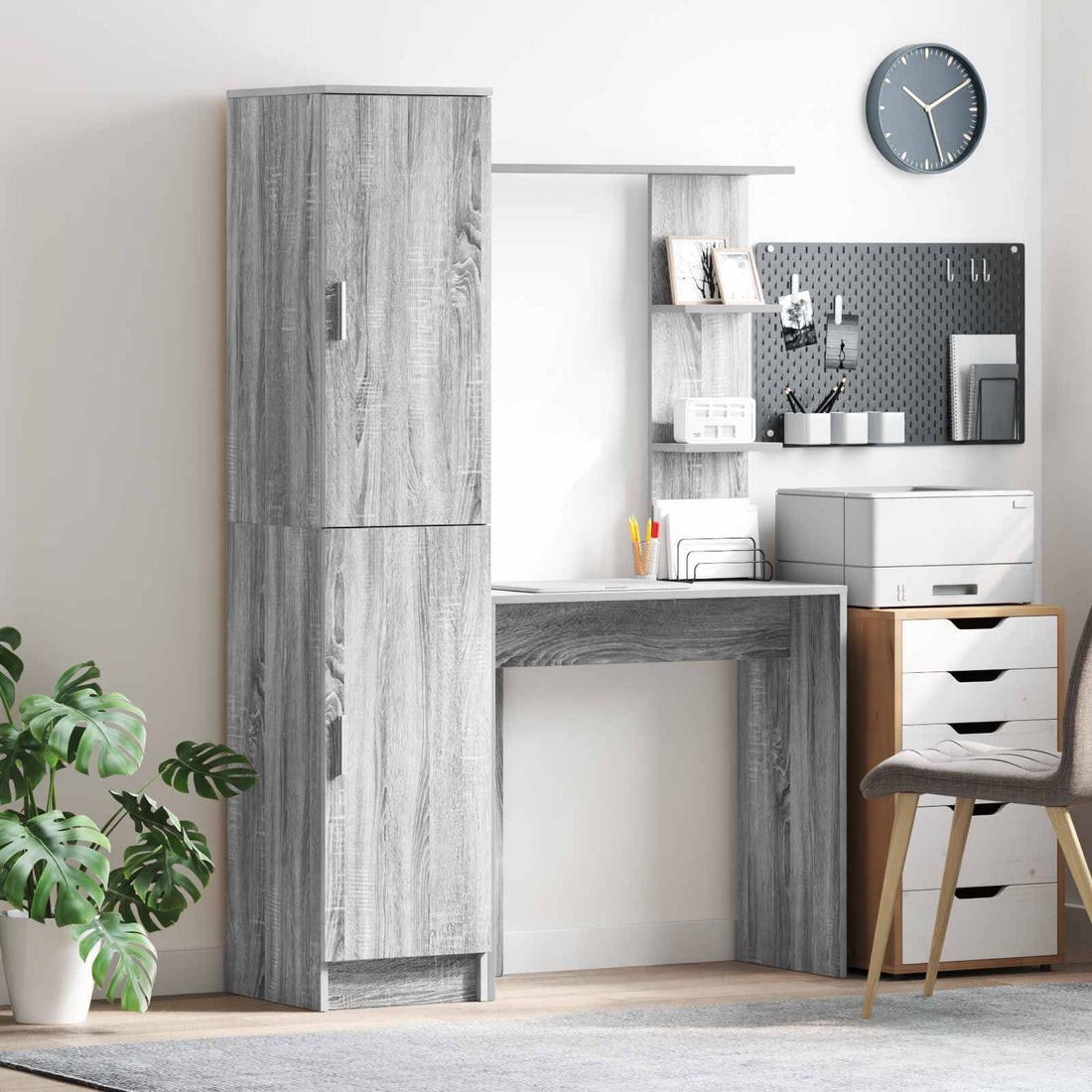 vidaXL Escritorio con estante con almacenamiento 2 uds. Gris Sonoma