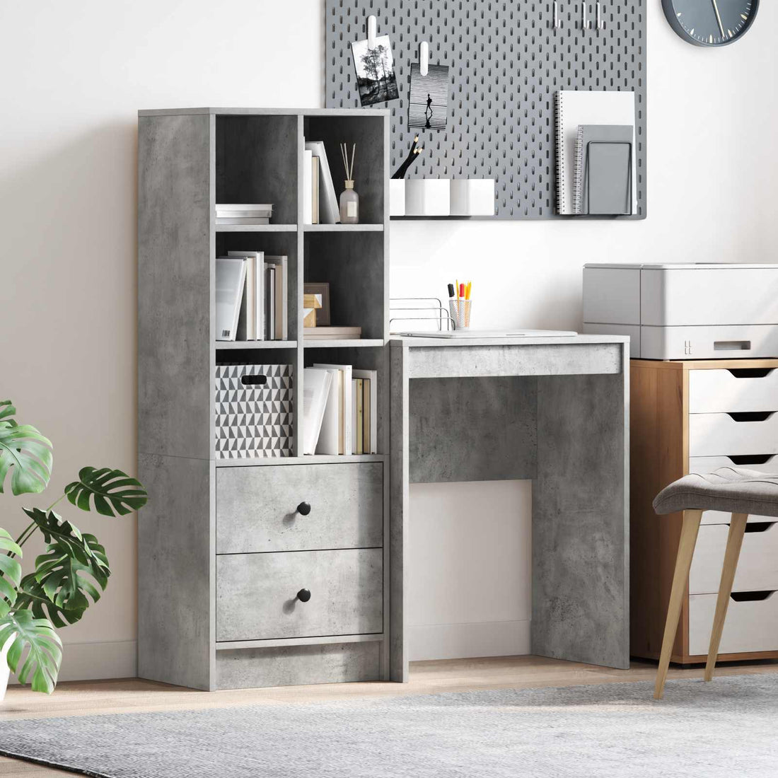 vidaXL Escritorio Gris Concreto 105,5 x 34 x 127 cm 2 uds.
