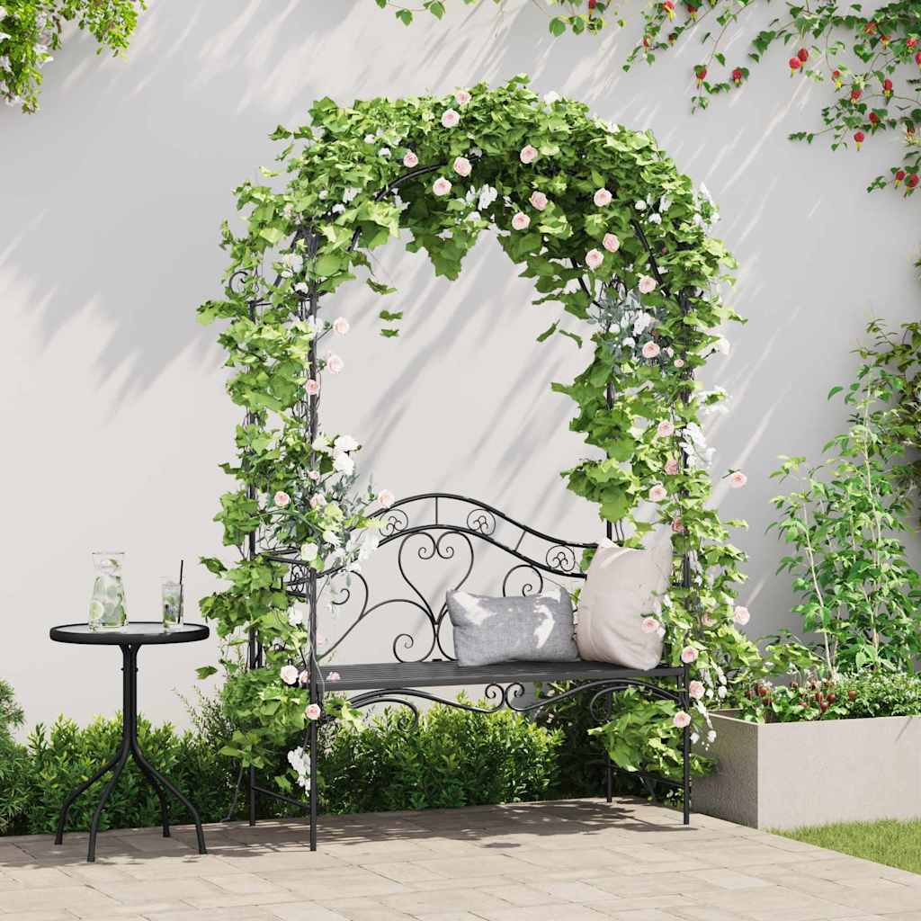 vidaXL Banco de jardín Negro 121 x 48 x 200 cm Acero