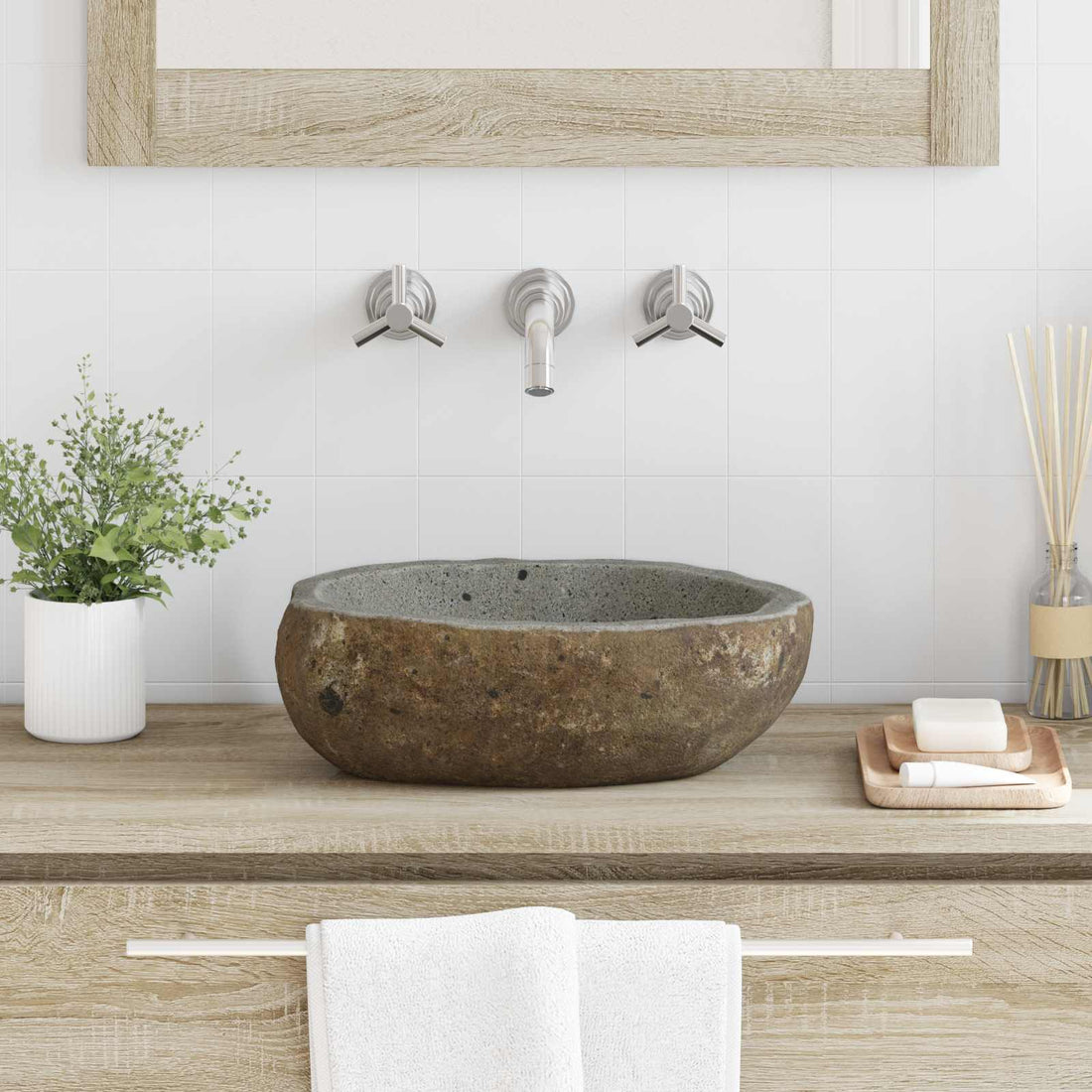 vidaXL Fregadero de Piedra Río Gris Claro (30-37) x (25-30) x 12 cm