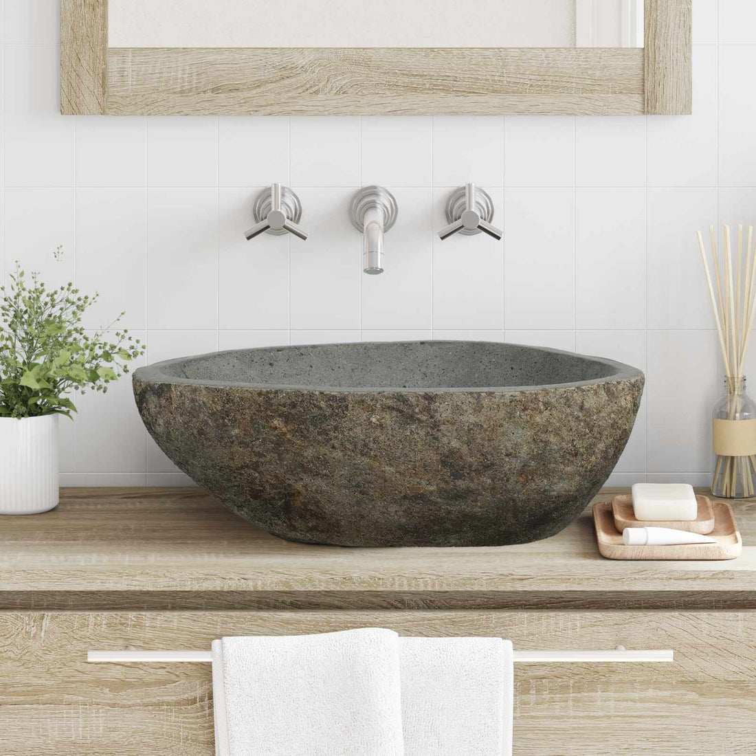 vidaXL Fregadero de Piedra Río Gris Claro 52 x 40 x 15 cm