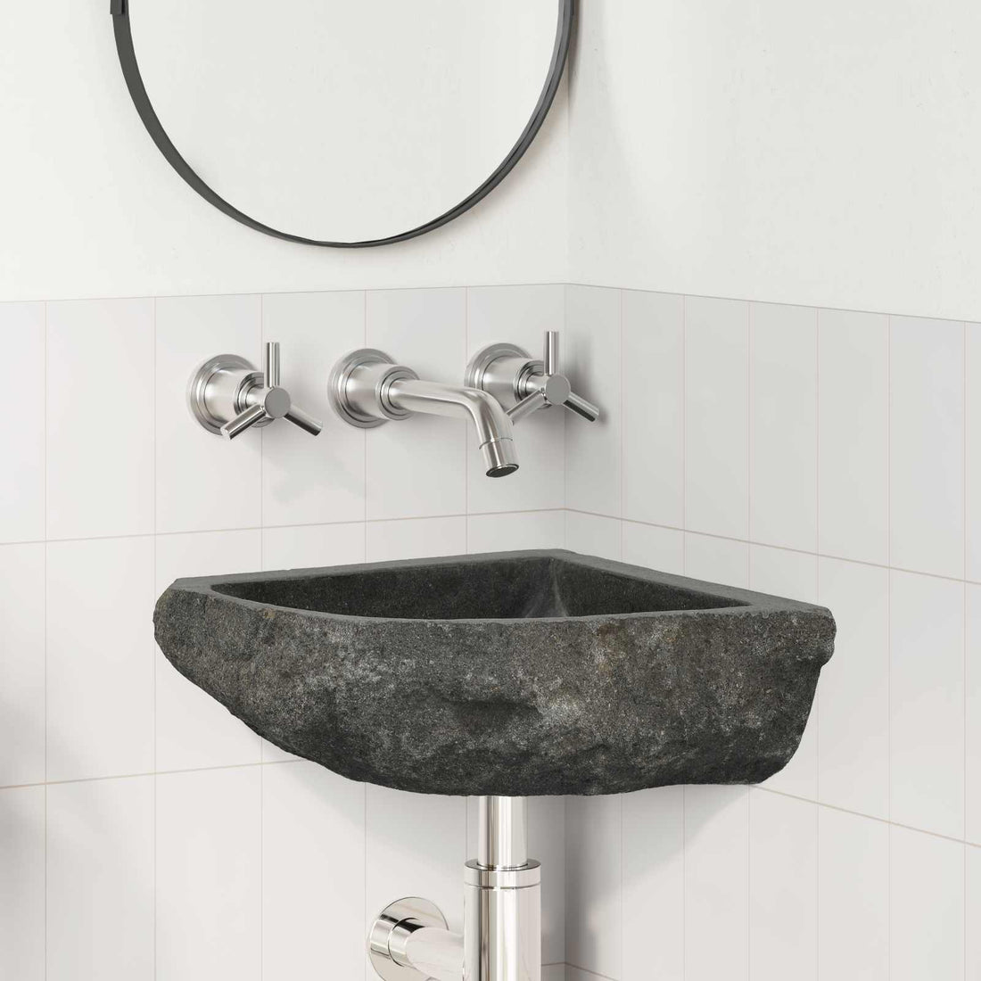 vidaXL Lavabo Gris (30-37) x (30-37) x 12 cm Piedra del Río
