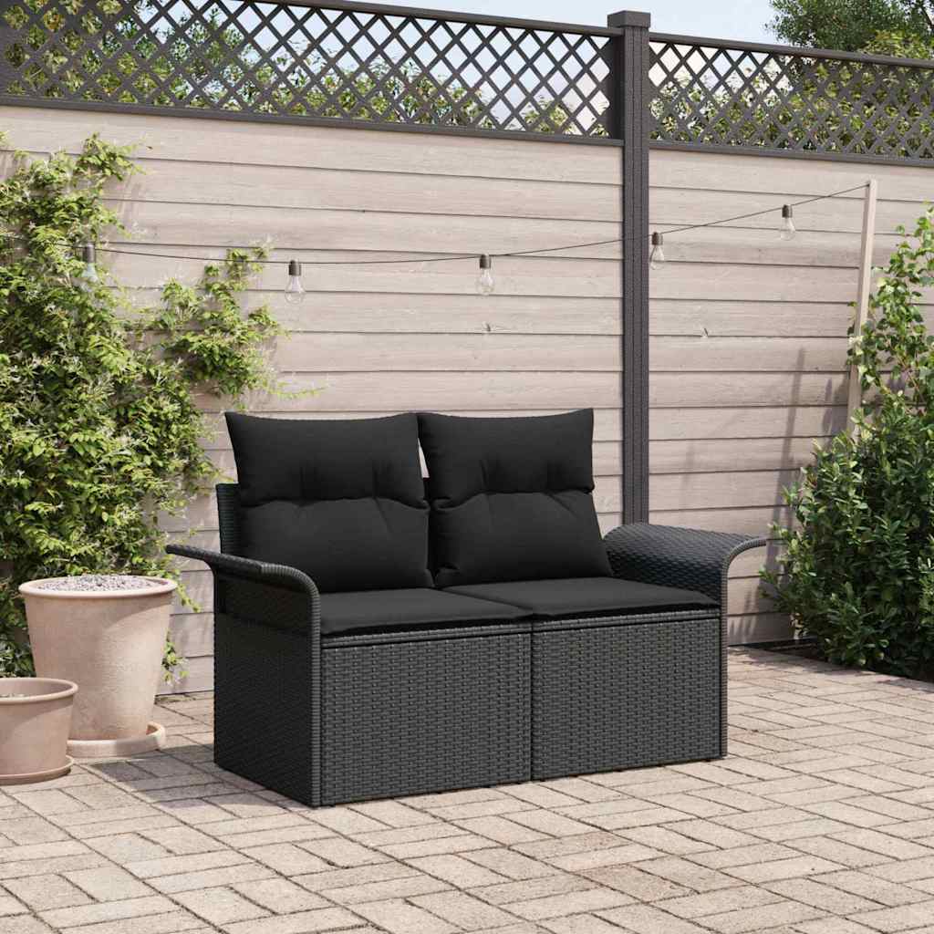 vidaXL Sofá de jardín con cojín Negro 141 x 62 x 69 cm ratán sintético