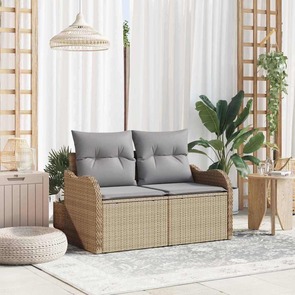 vidaXL Sofá de jardín con cojín Beige 121 x 62 x 69 cm ratán sintético