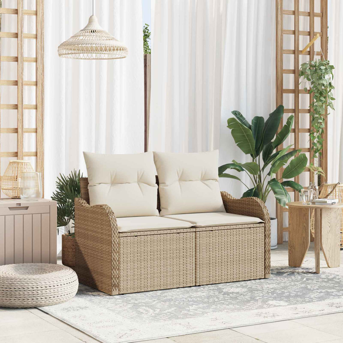 vidaXL Sofá de jardín con cojín Beige 121 x 62 x 69 cm ratán sintético