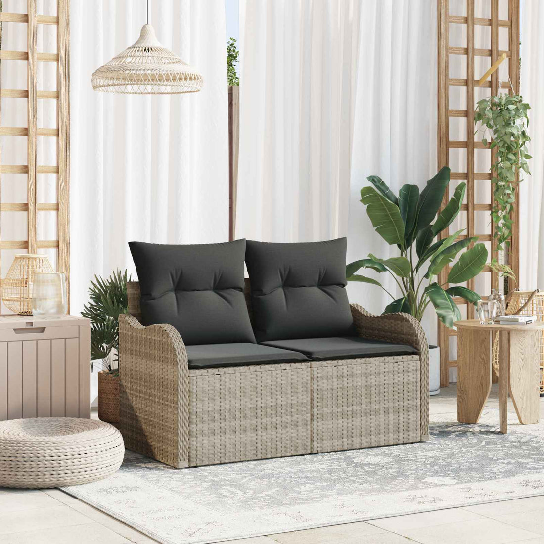 vidaXL Sofá de jardín Gris Claro 121 x 62 x 69 cm ratán sintético