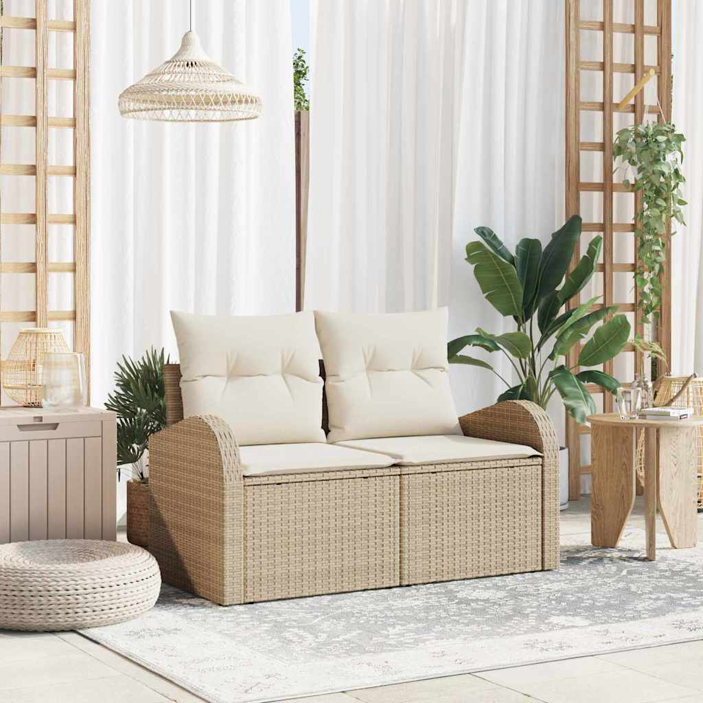 vidaXL Sofá de jardín con cojín Beige 124 x 62 x 69cm ratán sintético