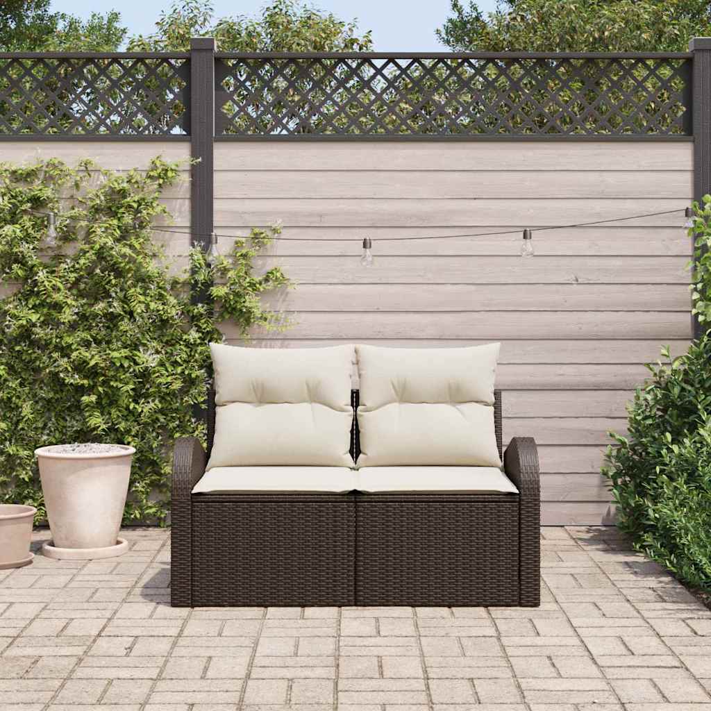 vidaXL Sofá de jardín con cojín Marrón 124 x 62 x 69cm ratán sintético