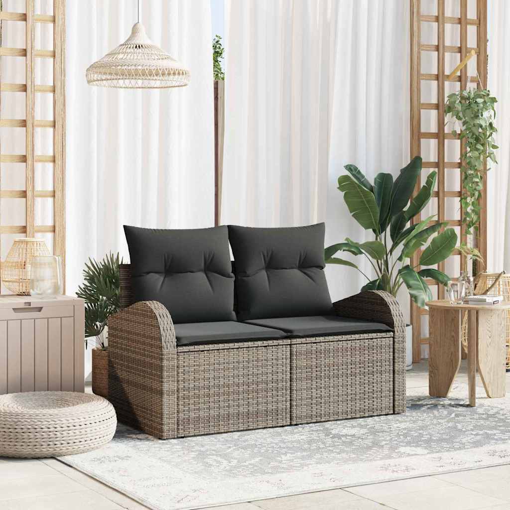 vidaXL Sofá de jardín con cojín Gris 124 x 62 x 69cm ratán sintético