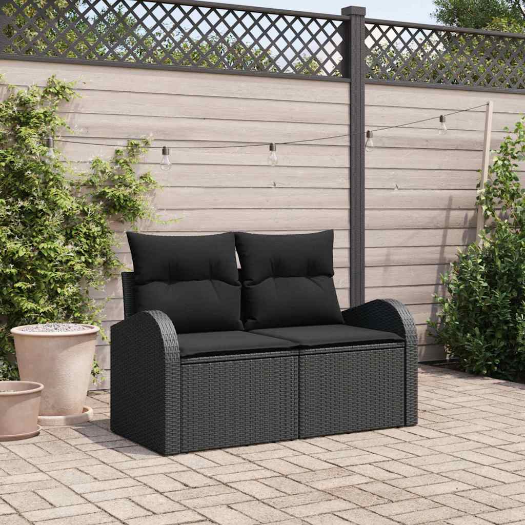vidaXL Sofá de jardín con cojín Negro 124 x 62 x 69cm ratán sintético