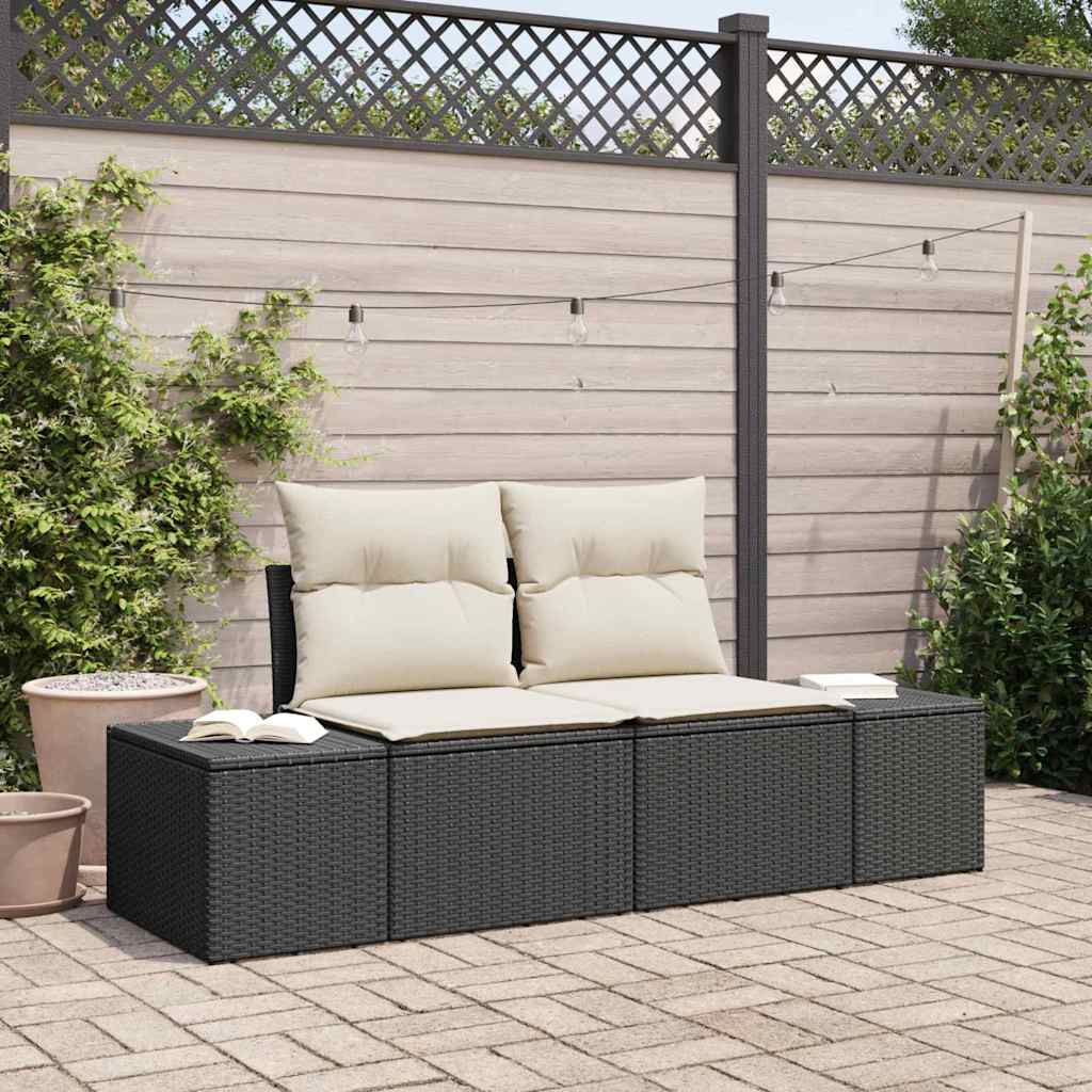 vidaXL Sofá de jardín con cojín Negro 184 x 62 x 69 cm ratán sintético