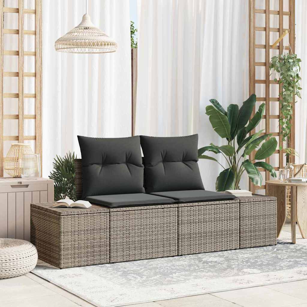vidaXL Sofá de jardín con cojín Gris 184 x 62 x 69 cm ratán sintético