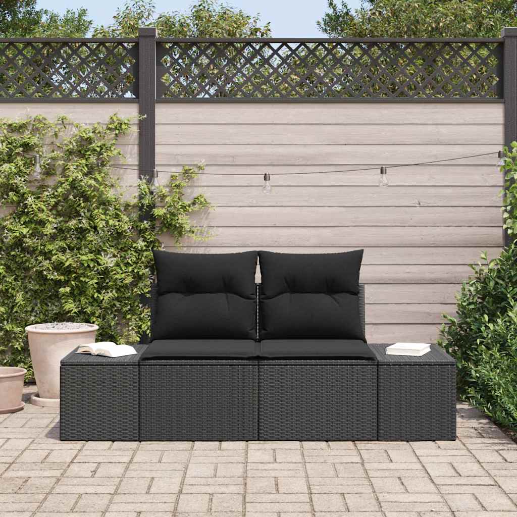 vidaXL Sofá de jardín con cojín Negro 184 x 62 x 69 cm ratán sintético