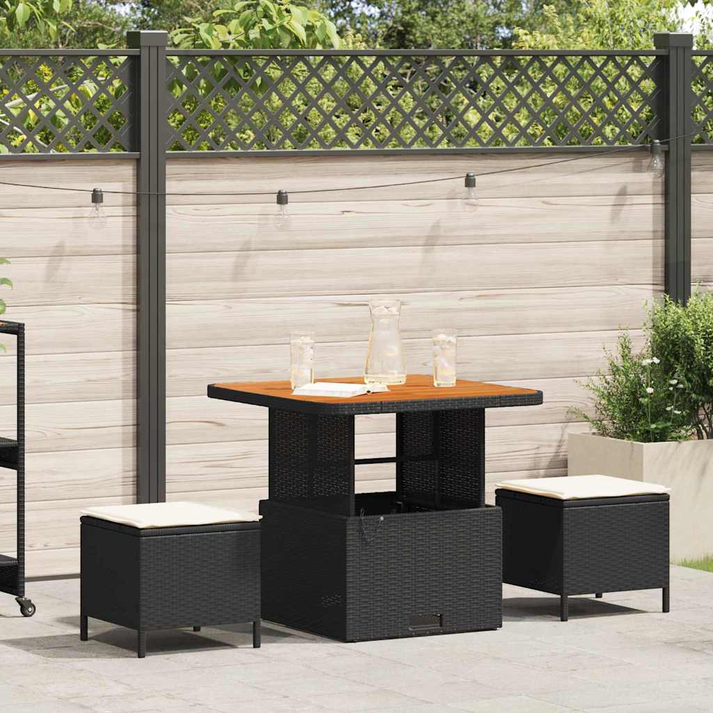 vidaXL Conjunto de Comedor de Jardín 3 uds. Negro ratán sintético