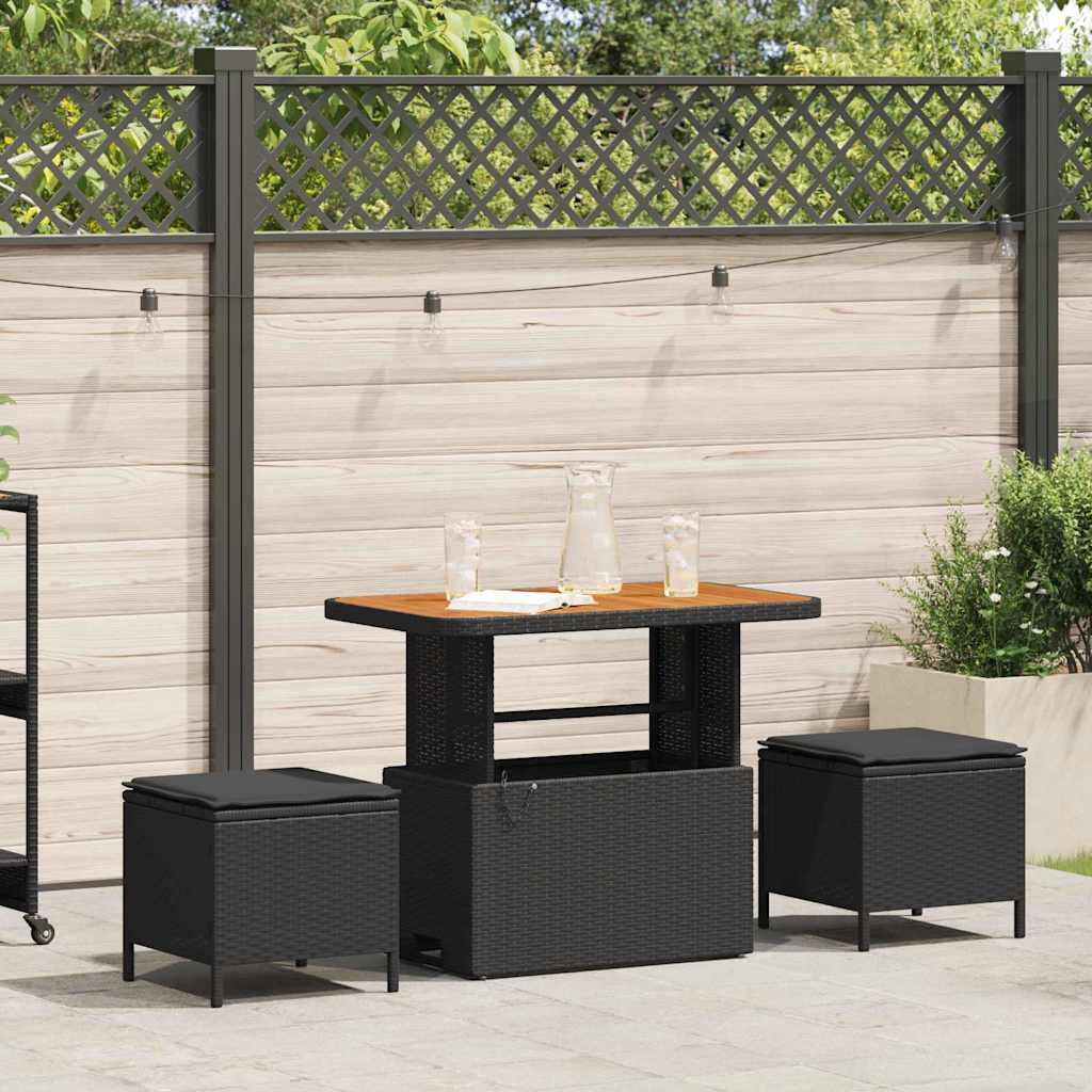 vidaXL Conjunto de Comedor de Jardín 3 uds. Negro ratán sintético