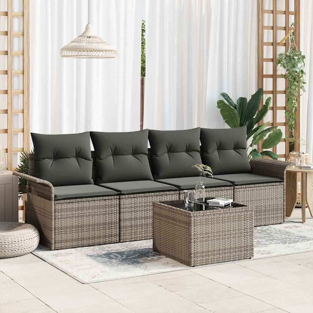 vidaXL Juego de Sofá 5 uds. Gris ratán sintético