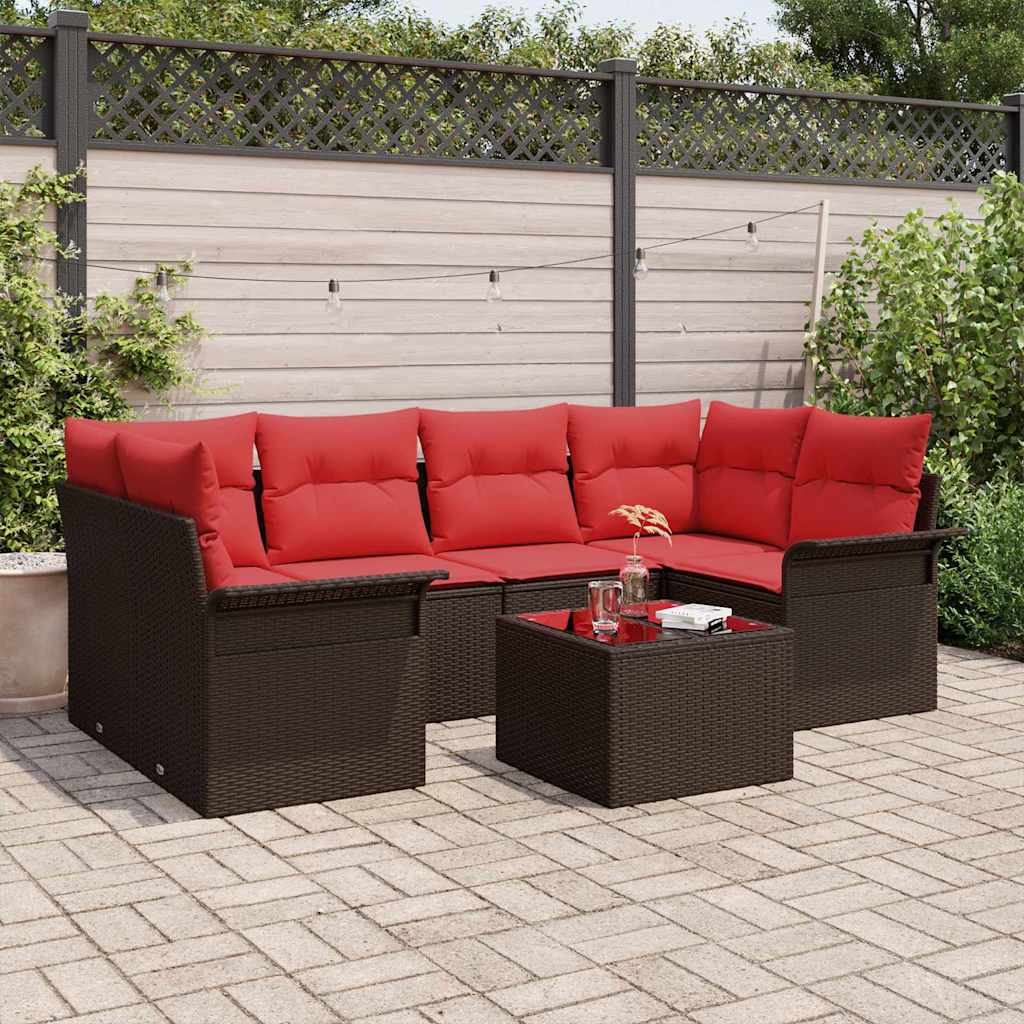 vidaXL Conjunto de sofá de jardín 7 uds. Marrón ratán sintético