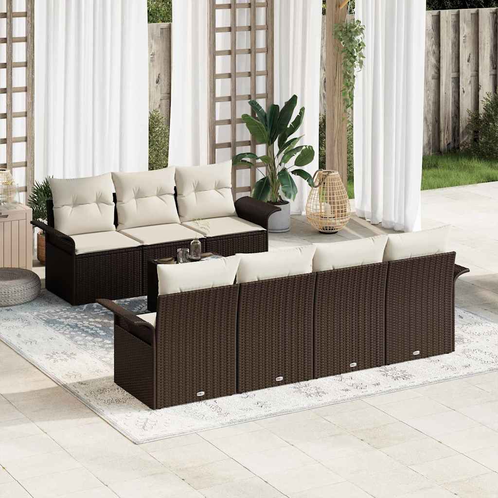 vidaXL Conjunto de sofá de jardín 8 uds. Marrón ratán sintético