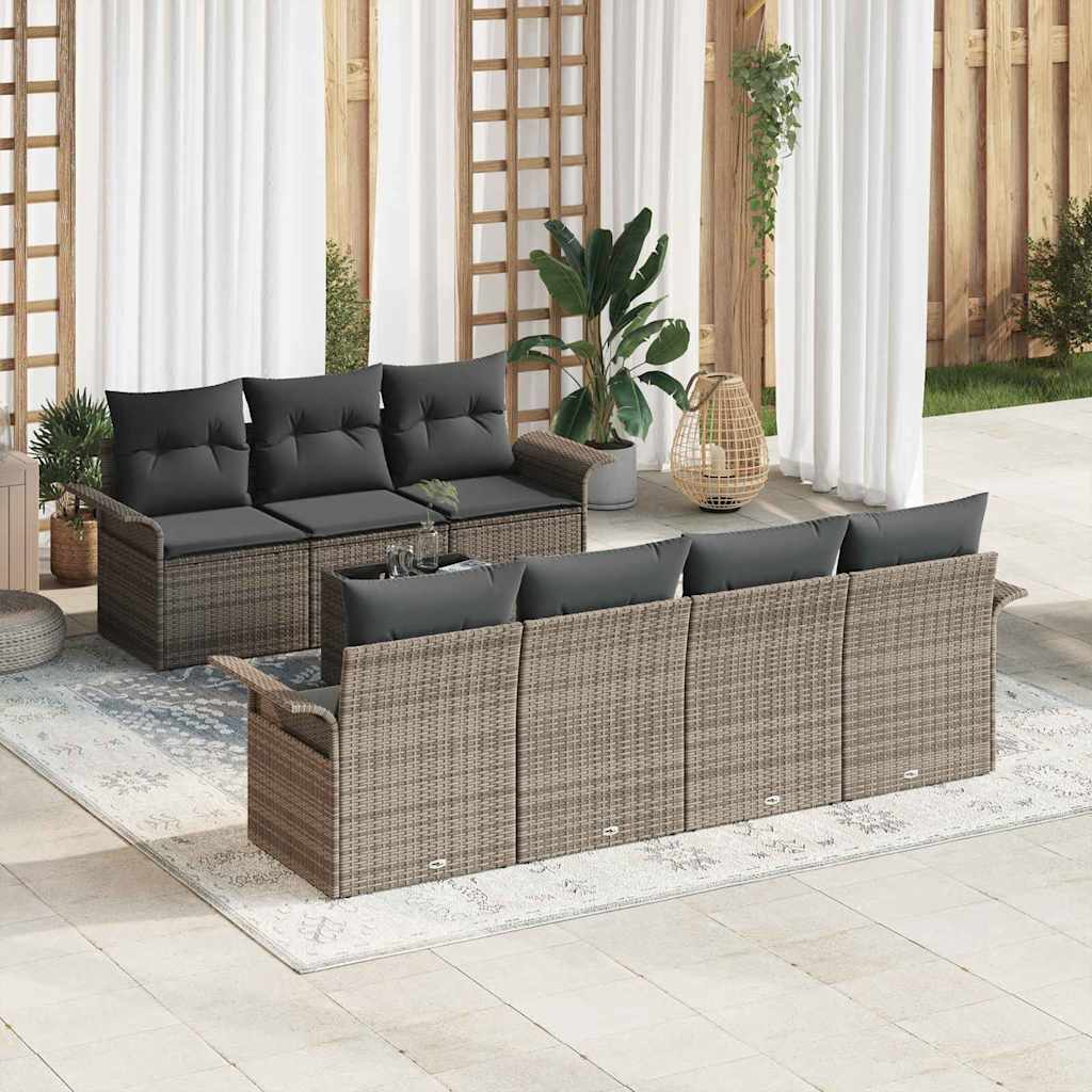 vidaXL Conjunto de sofá de jardín 8 uds. Gris ratán sintético