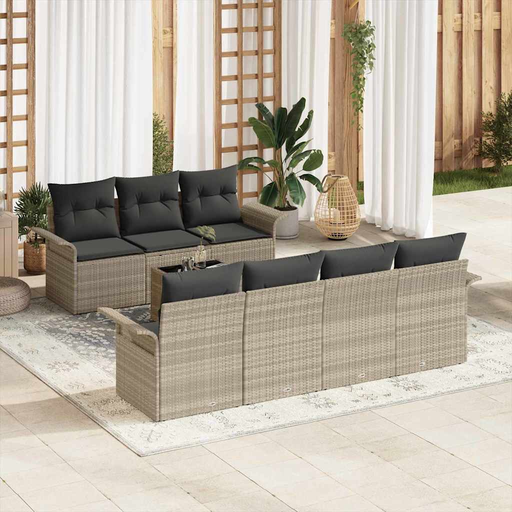 vidaXL Conjunto de sofá de jardín 8 uds. Gris Claro ratán sintético