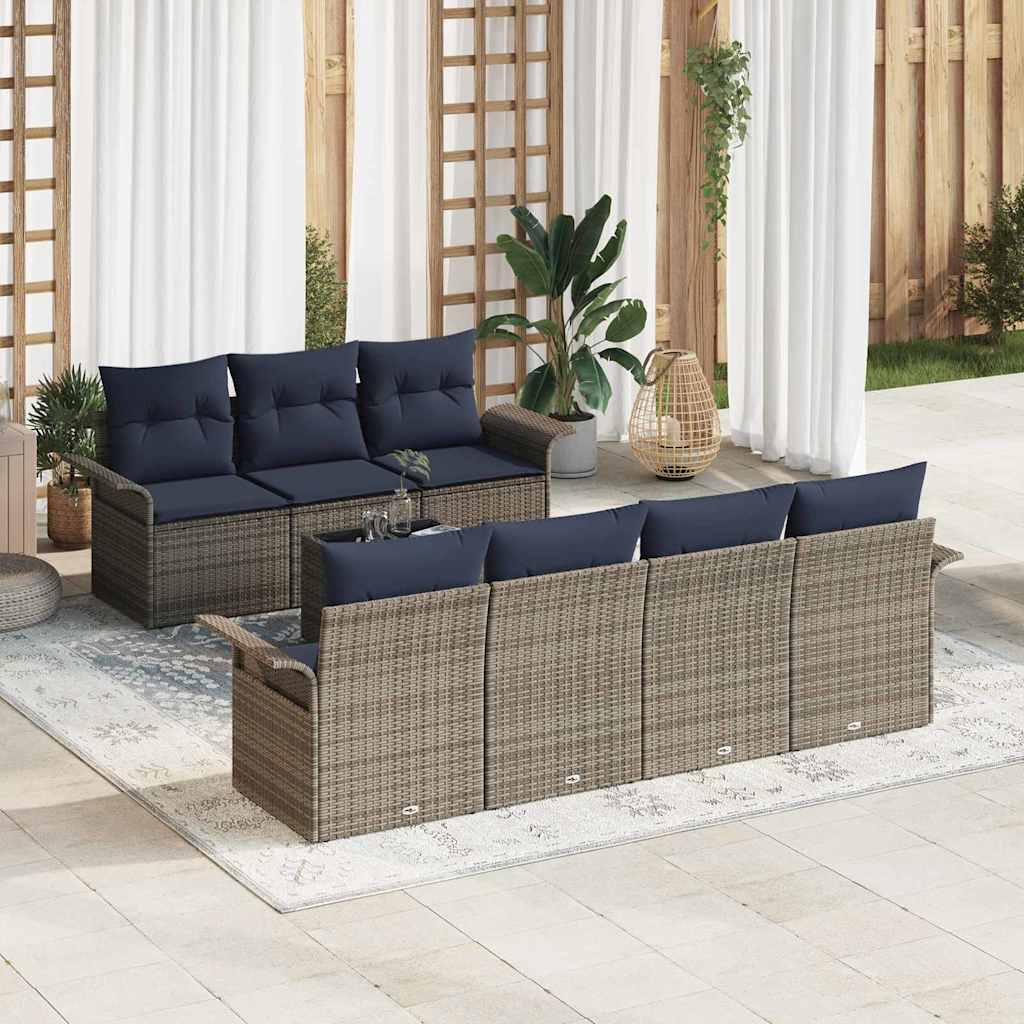 vidaXL Conjunto de sofá de jardín 8 uds. Gris ratán sintético