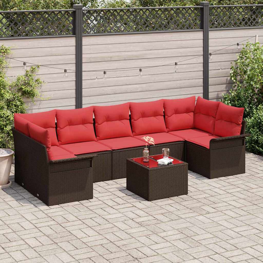 vidaXL Conjunto de sofá de jardín 8 uds. Marrón ratán sintético