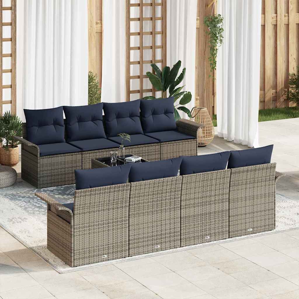 vidaXL Conjunto de sofá de jardín 9 uds. Gris ratán sintético