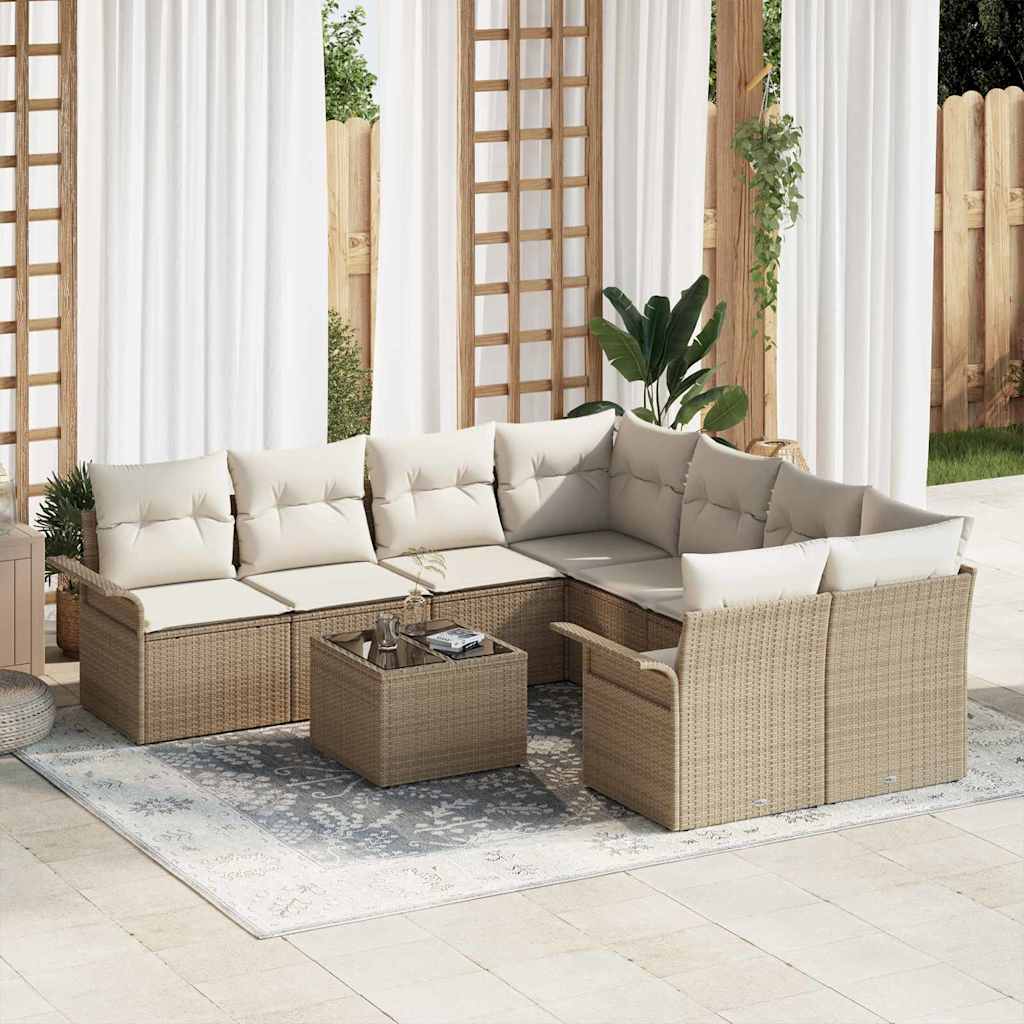 vidaXL Conjunto de sofá de jardín 9 uds. Beige ratán sintético