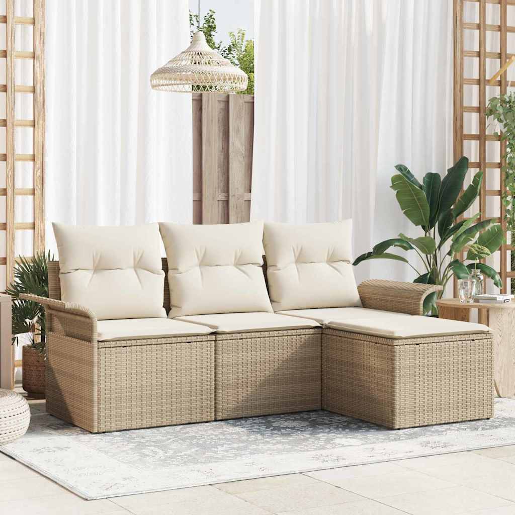 vidaXL Juego de Sofá 4 uds. 4-Número de plazas Beige ratán sintético