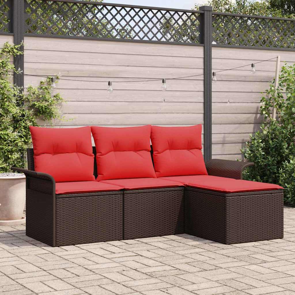 vidaXL Conjunto de sofá de jardín 4 uds. Marrón ratán sintético