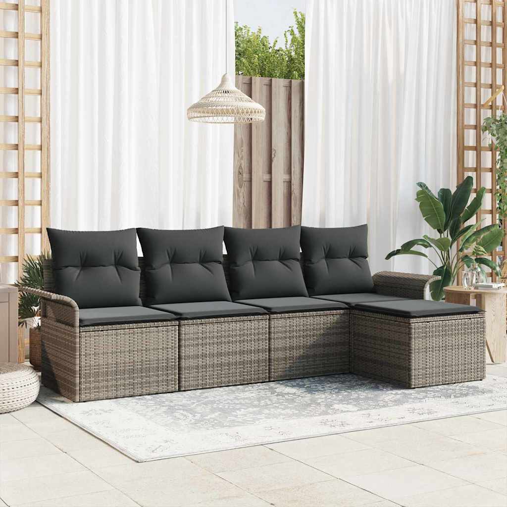 vidaXL Sofá de exterior 5 uds. Gris ratán sintético